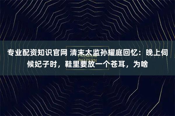 专业配资知识官网 清末太监孙耀庭回忆：晚上伺候妃子时，鞋里要放一个苍耳，为啥